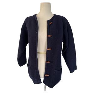 Vintage Russ Australian wool sweater cardigan oversized button midnight blue S